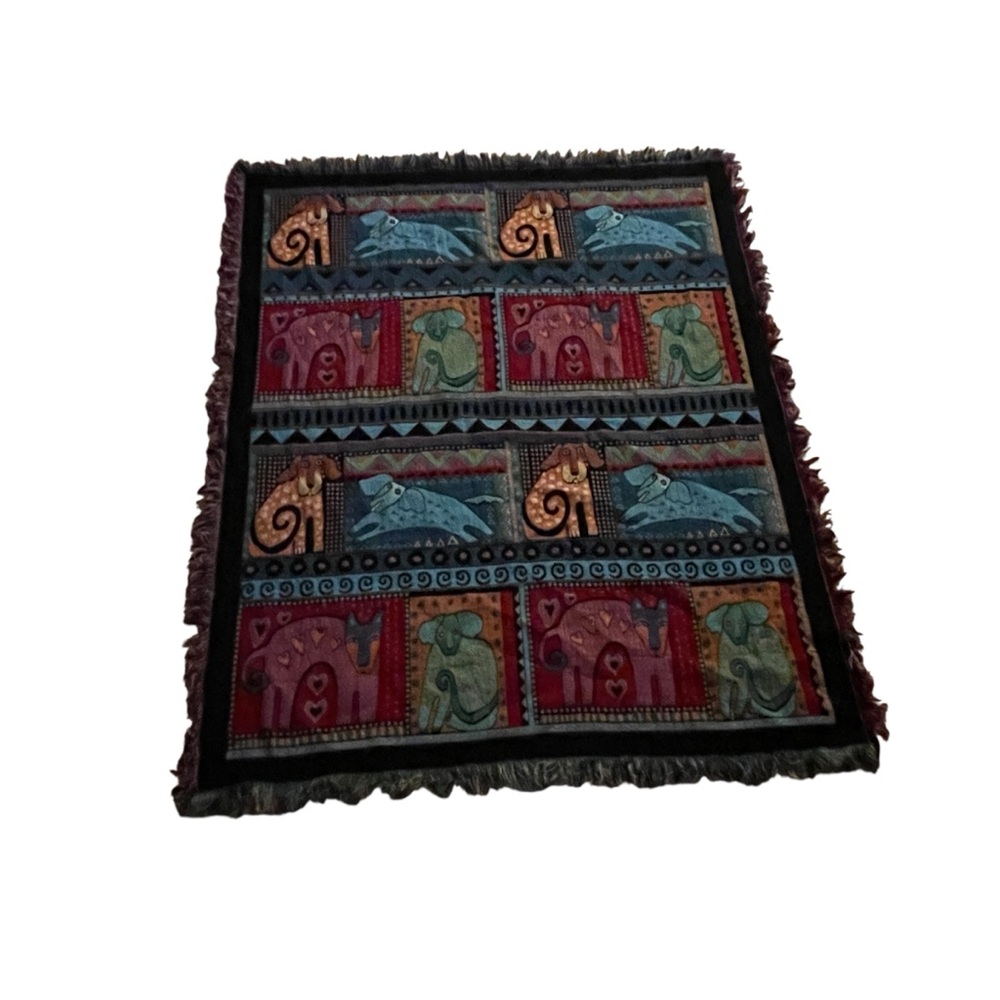 Laurel Burch Mythical Dog Tapestry Throw Blanket 2006 Vintage - Picture 2 of 2